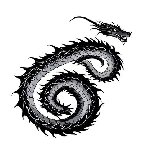 long dragon coiled tattoo design idea