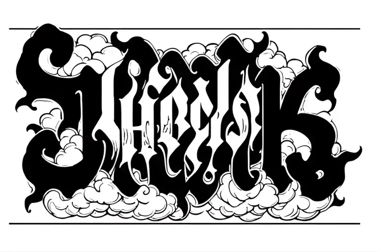 Old school font with clouds, gangster tattoo design idea