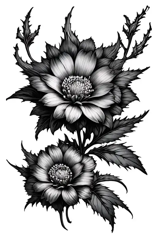 spines, flowers intertwined tattoo design idea