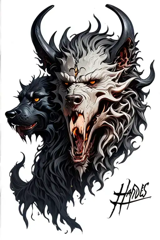 Hades, bident, cerberus + hell tattoo design idea