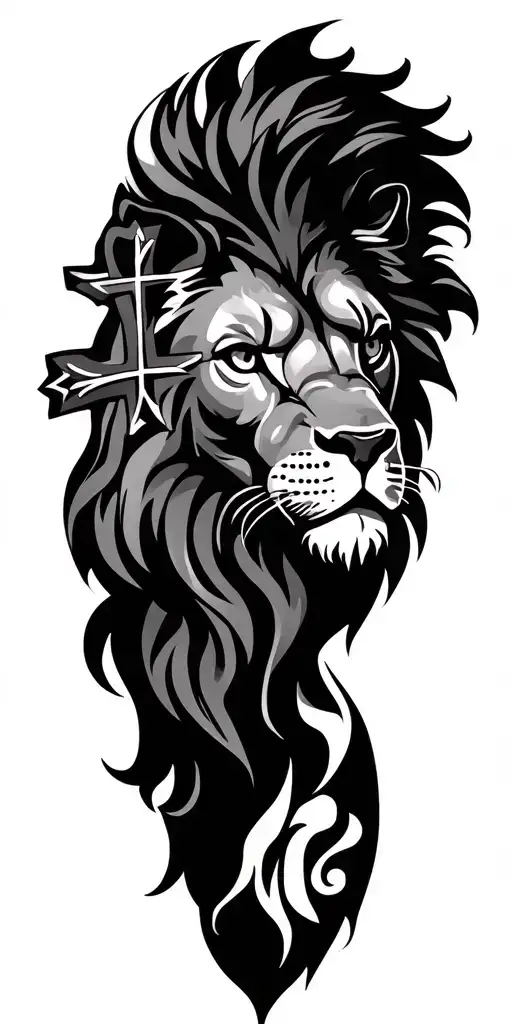 lion and cross tattoo design idea