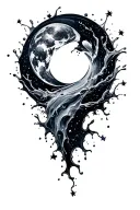 water splash stars Libra constellation Orion constellation realistic simple fluid dynamic negative space waves ivy fauna tattoo design idea