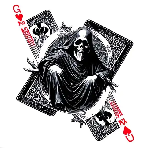 GRIM REAPER SHUFFLING PLAYING  CARDS tattoo design idea