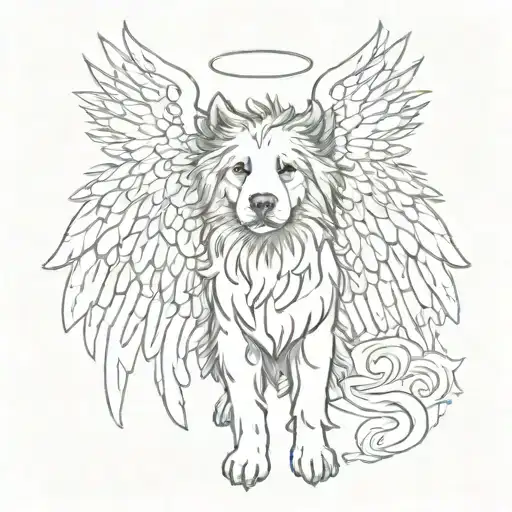 small shaggy dog with angel wings spread wide tattoo design idea
