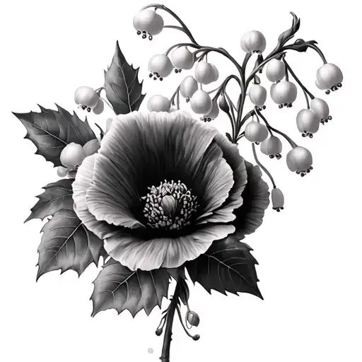 holly berry flower, holly berry flower, violet flower, lily of the valley flower, holly berry, poppy , cosmos, rose tattoo design idea