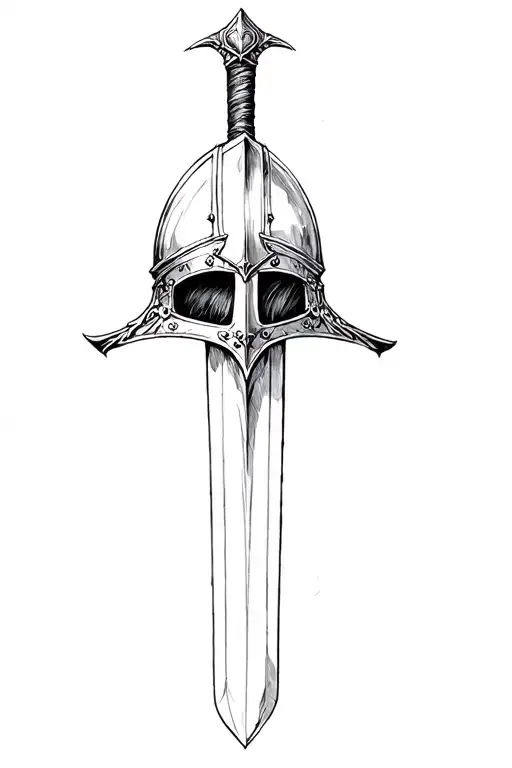 crusader sword and helmet tattoo design idea