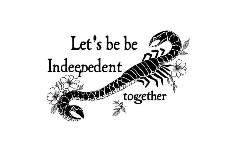 "Let’s be independent together" "Let’s be independent together" scorpion and snake with flowers tattoo design idea