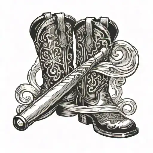 baseball bat cross cowboy boot tattoo design idea