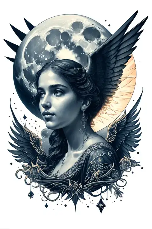 moon and angles  tattoo design idea