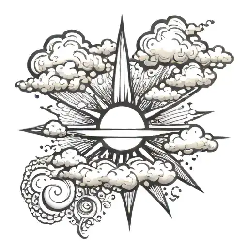 cloud to sun rays tattoo design idea