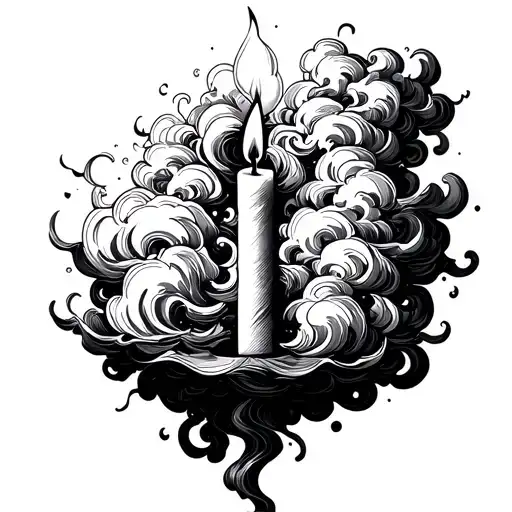 a candle turn into a storm clouds forming the shape tattoo design idea