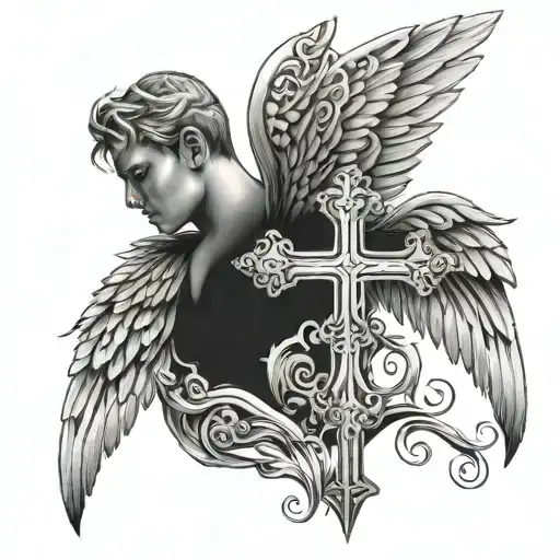 cross with angel wings back of neck tattoo tattoo design idea