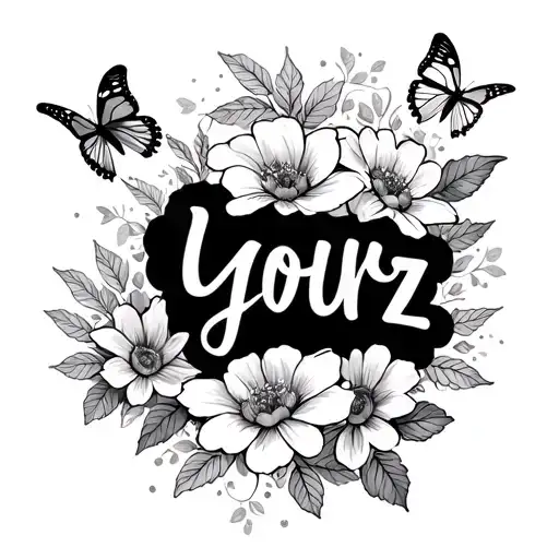 "Love yourz"  half sleeve with the flowers and butterflies fluttering tattoo design idea
