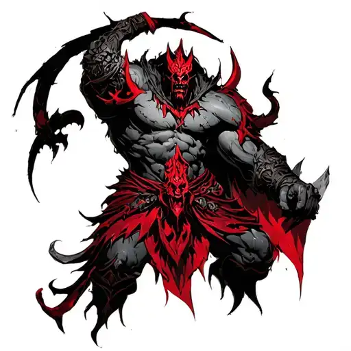 khorne god of chaos red and black tattoo design idea