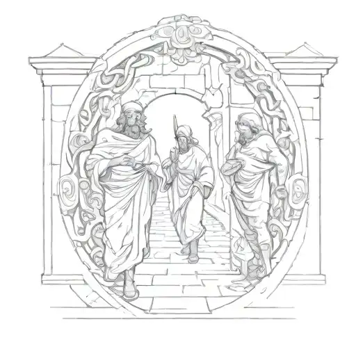 dante and virgil walking out of the gates of hell to Purgatory. Abandon all hope ye who enter here written tattoo design idea