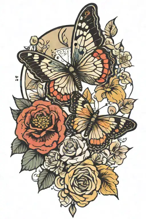 flowers and lunar moth tattoo design idea
