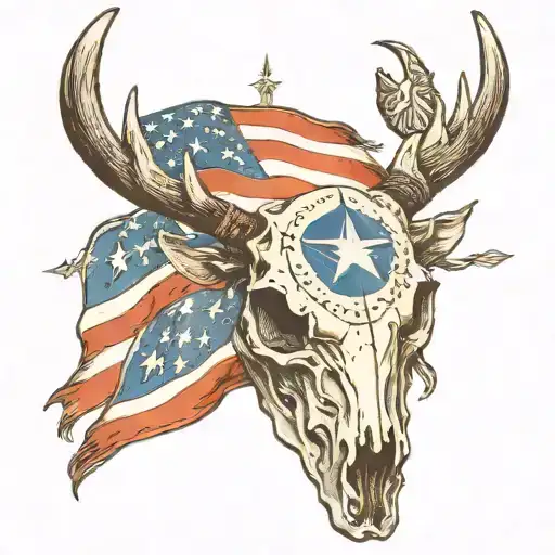 deer skull and american flag incorporated tattoo design idea