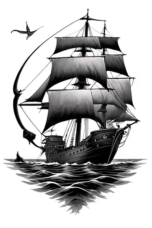 leg sleeve fishing clipper ship archery tattoo design idea