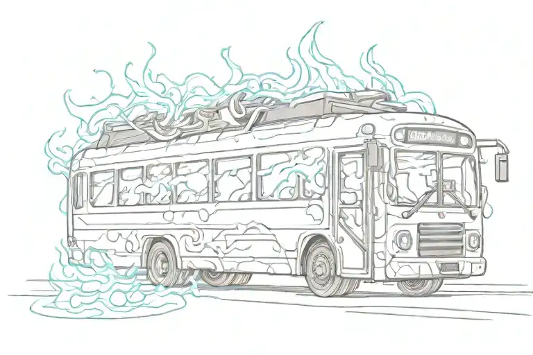 burning electric bus tattoo design idea
