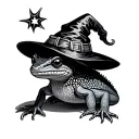 Gecko with witch hat tattoo design idea