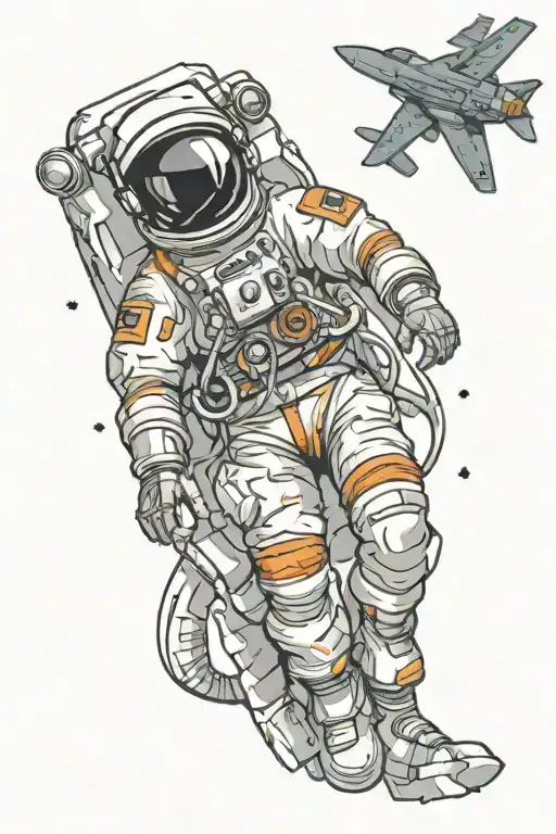 astronaut in space with fighter jets tattoo design idea
