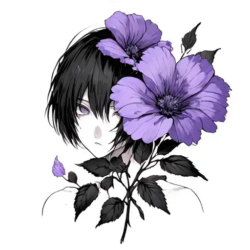 Juuzou Suzuya's stitches Tokyo ghoul with purple flowers tattoo design idea