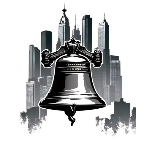 philly skyline, liberty bell, eagles logo tattoo design idea