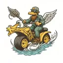 duck riding lawnmower  tattoo design idea
