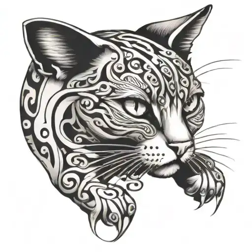 Cailco cat curled tattoo design idea