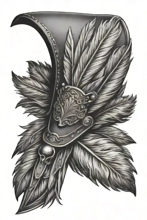 leather pauldron with feathers falling tattoo design idea
