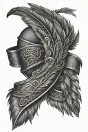 leather pauldron with feathers falling tattoo design idea
