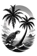 palm tree sun wave sea turtle tattoo design idea