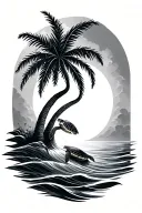 palm tree sun wave sea turtle tattoo design idea