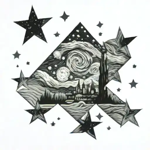 starry night van Gogh style approach minimalist tattoo design idea