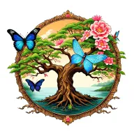 tree of life with butterfly dragonfly and fairy  tattoo design idea