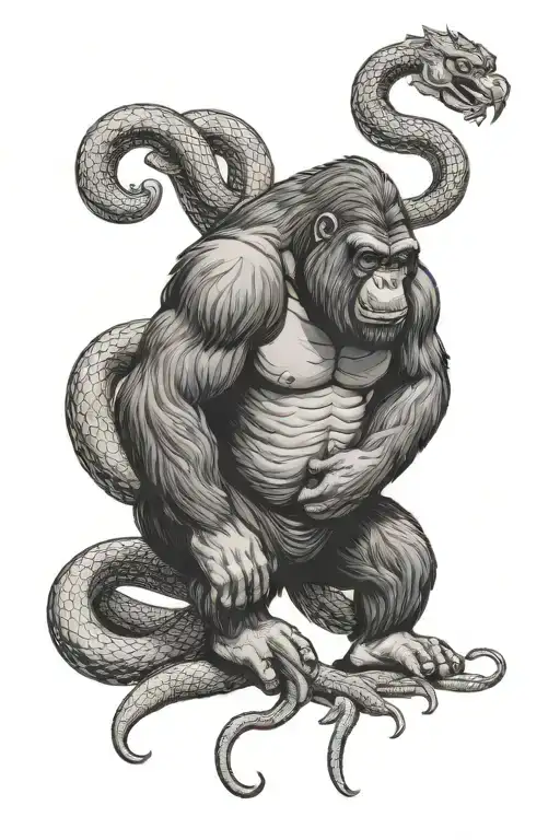 Japanese gorilla and snake wrapped tattoo design idea