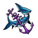 Blue shark holding purple anchor tattoo design idea