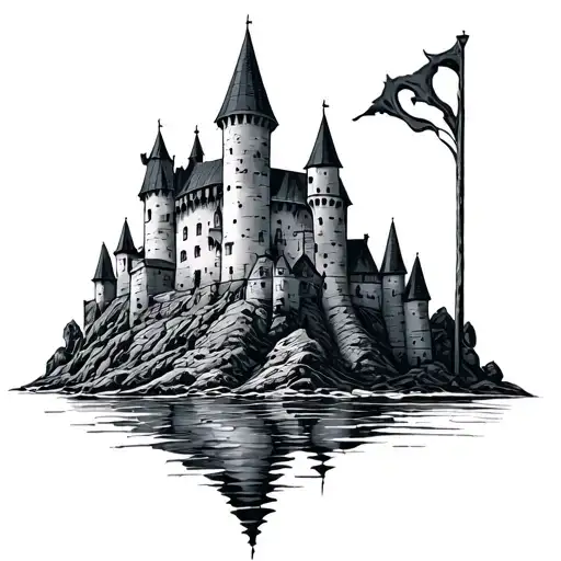 medieval castle tattoo design idea