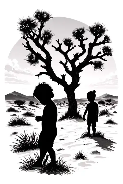 desert landscape symbolizing child silhouette tattoo design idea