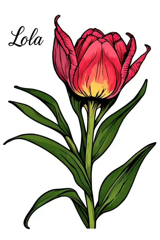 Tulip with name "Lola" stem tulip tattoo design idea