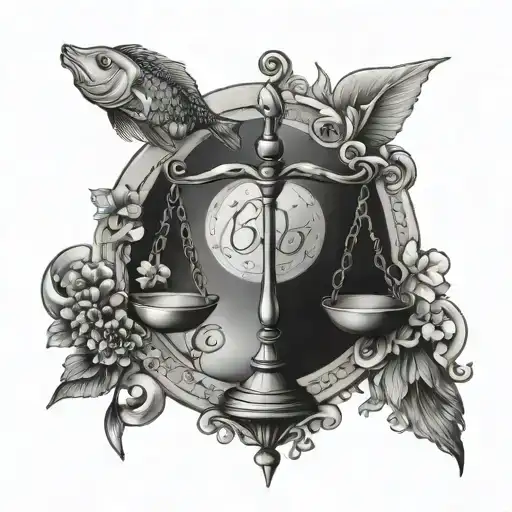 Libra scales and beautiful pisces fish tattoo design idea