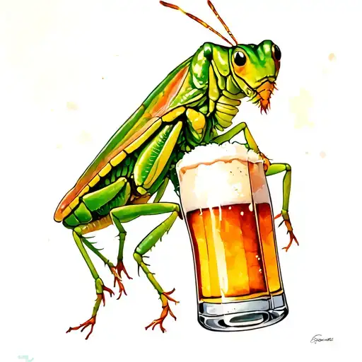 grasshopper drinking beer tattoo design idea