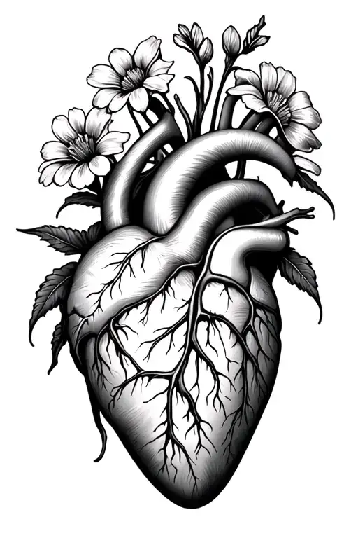 anatomically correct heart with flowers growing out of it  tattoo design idea