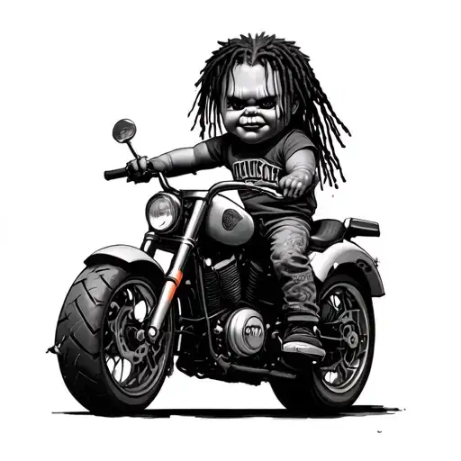 chucky with dreads riding gbody tattoo design idea