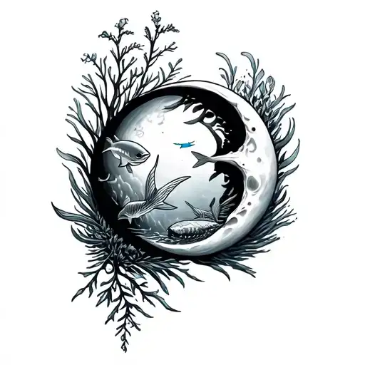 Aquarium, half moon tattoo design idea