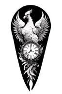 phoenix and clock face tattoo design idea