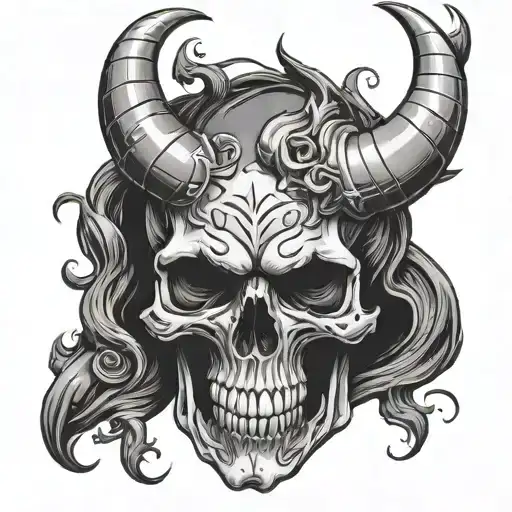 skull with devil horns hand signal tattoo design idea