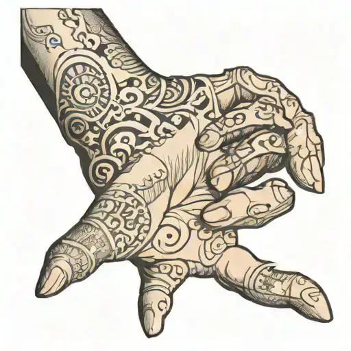 outline drawing of a hand in which the image of the world tattoo design idea