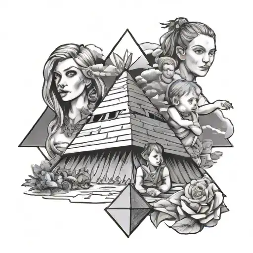 strategic pyramid with my three children inside Lelia, Yari, Elias tattoo design idea