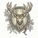 celtic deer head with trees tattoo design idea